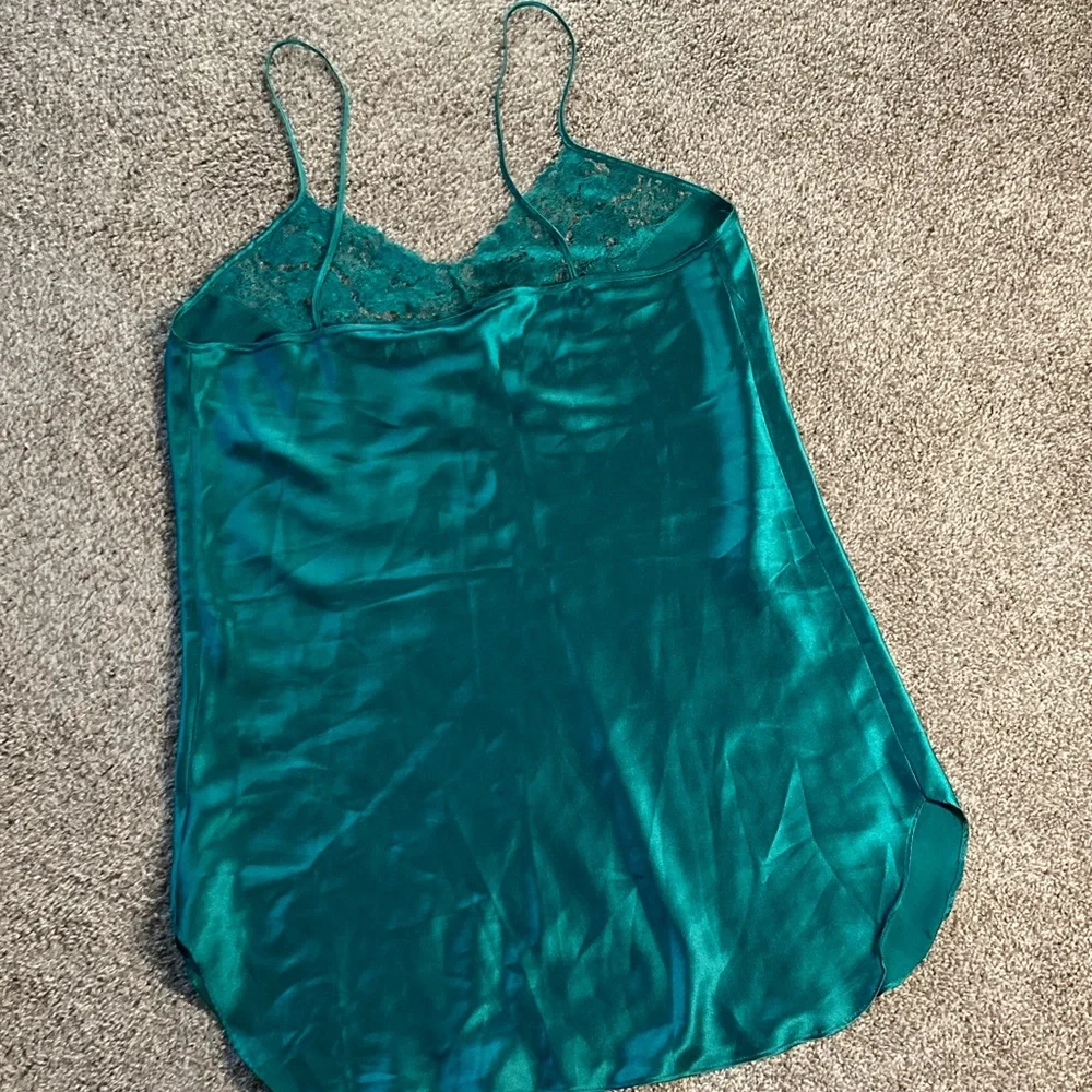 Vintage 90s y2k Alexandra Nicole Green Lace Satin Slip Dress jewel tone sz XXL - Picture 7 of 12